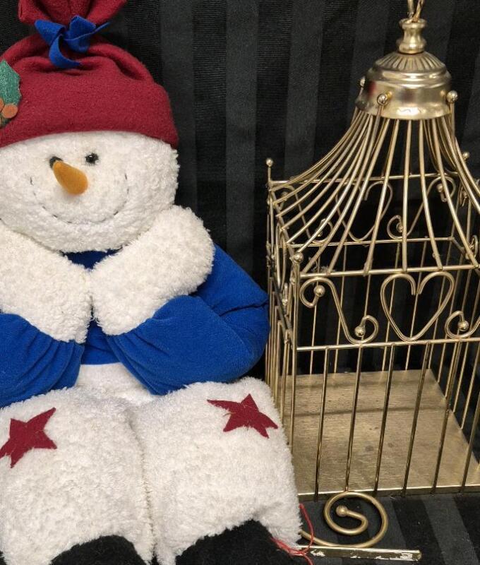 Great Snowman Decor 33" & Decorative Bird Cage 15.5"