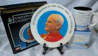 Vintage Religious Items. Footprint Mugs and Papal Marble Plaque (8" Across).