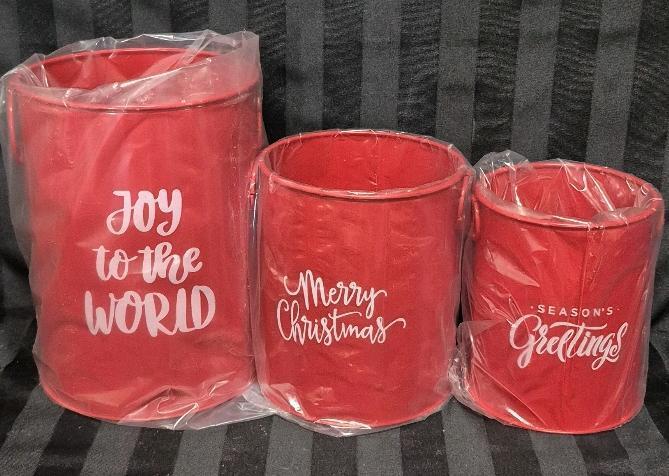 3 New Metal Christmas Buckets 5.5" to 8.25"
