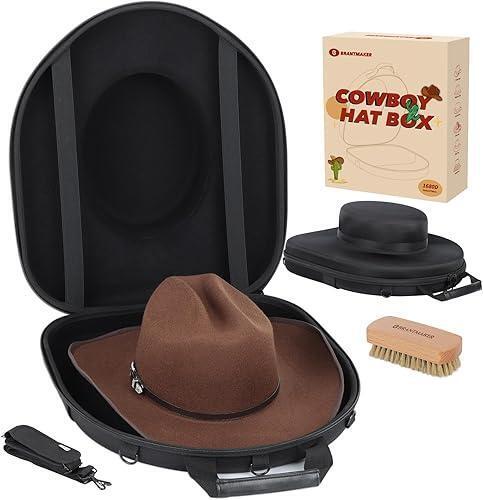 New BRANTMAKER Cowboy Hat Box, Cowboy Hat Case for Travel, Crush Proof Hat Storage Carrier with Shoulder Starp & Hat Brush, for Cowboy/Fedora/Panama Hat (Internal Dimensions:15.8" x 13.8" x 5.4")