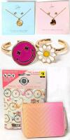 2 New Pierced Stud Earrings & Necklace Sets (Joy & Love), 2&times; O/S Fidget Spinner Rings, Gradient Zippered Wallet & 2-Pack Tropical Floral Coconut Air Freshener Sachet