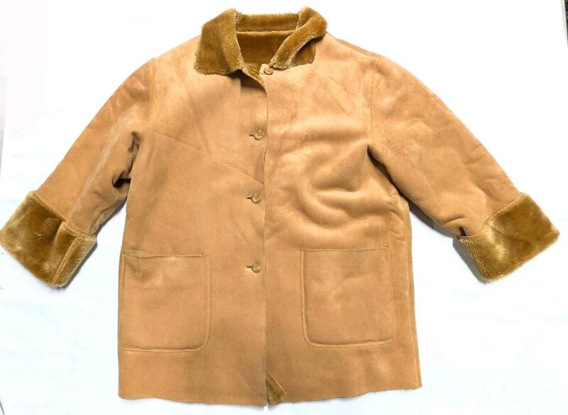 Vintage Size LG Women's REITMANS Faux Shearling-Style Heavy Winter Coat, Loose Top Button, Some Dark Marks, In Otherwise Very Good Condition