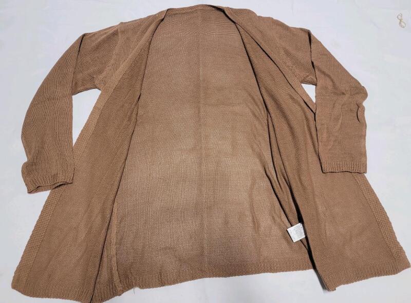 New - Women's Size Large Shein Open Front Cardigan Sweater Ribbed Trim , Relaxed . Brown
