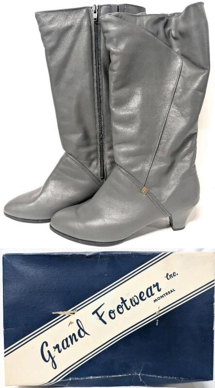 Vintage New Size 11 Women's Grand Footwear Calf-High Sherpa-Lined Side Zip Heeled Boots With Original Box
