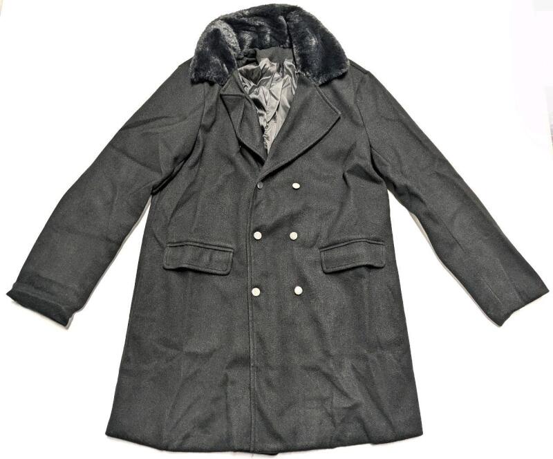 New Size LG Men's Double Breasted Coat With Faux Fur Collar