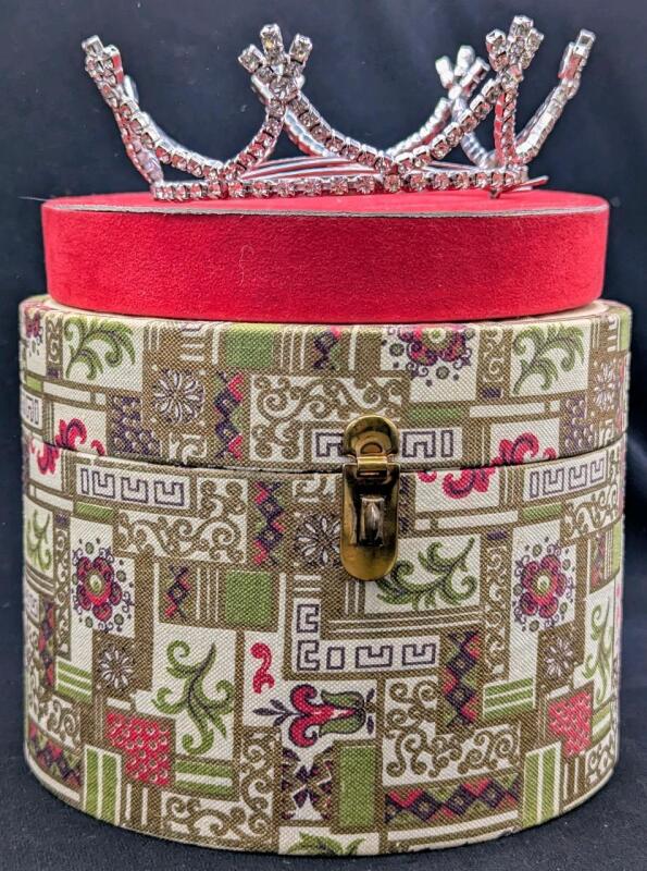 STUNNING Very Old (Possibly Antique) Clear Rhinestone 7-Point Coronet Tiara With Built-In Hair Clip 3.75" Diameter &times; 1.75" Tall In 2-Tier Locking Jewelry Box, In Excellent Condition No Missing Stones