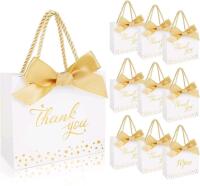 New 50-Pack SHAIDOJIO Thank You Gift Bags with Handle, Mini Gift Bag Candy Boxes Bulk with Bow Ribbon, Small Party Favor Box for Wedding, Birthday, Bridal Shower, Baby Shower (White, 5.5" &times; 2.5" &times; 4.7")