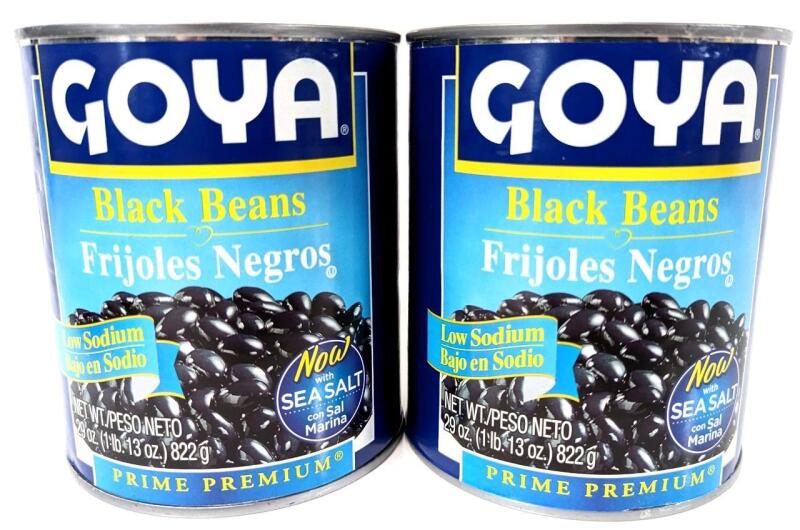 2 New 822g Cans GOYA Black Beans With Sea Salt, Low Sodium Pull-Tip Tab, Best By 2030