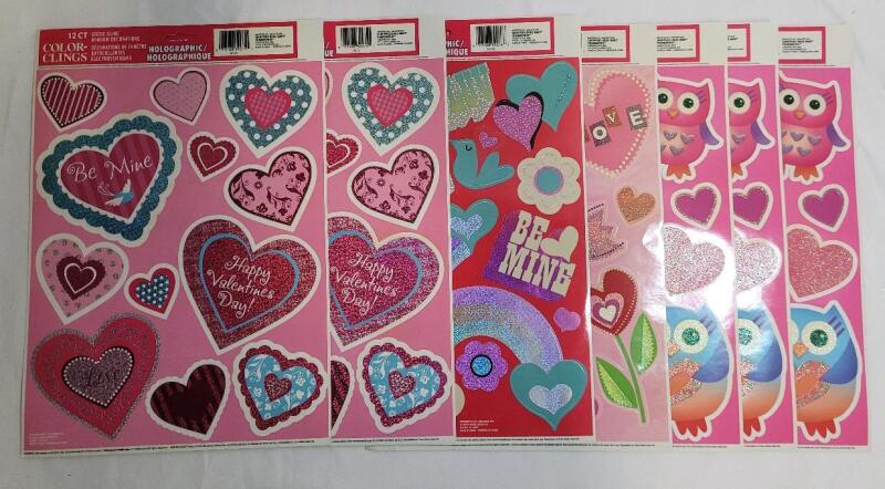 Seven (7) Large Sheets Hearts , Owls & Valentines Holographic Sticker Sheets . 11 to 14 Stickers per sheet . Sheets measure 11.5"&times;17"