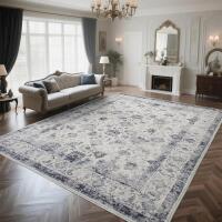 new Zentavio 8x10 Washable Area Rugs, Vintage Non-Slip Floral Living Room Rug, Indoor Foldable Floor Thin Low Pile Carpet for Farmhouse Bedroom Dining Room