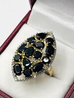 Gold Plated Sterling Silver Natural Black Onyx (3.65ct) with Natural White Topaz (0.14ct) Ring, Size 7.75, W/A $380.00. with appraisal