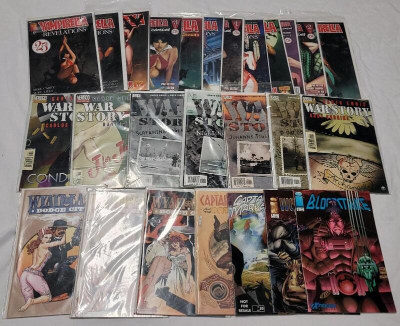 26 Vertigo , Image , Moonstone & Harris Comic Lot . Includes : Vampirella , War Story , Wetworks , Wyatt Earp plus more .