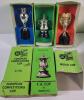 Vintage Subbuteo Table Soccer Football Game And Accessories . Includes : Playing Mat , 4 Teams , Goal Nets , Score Board , Fencing & 3 Trophies . Missing Ball , Some pieces broken - 5
