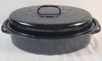 Enamel-on-Steel Oval Roaster Pan w/Lid . Inside measures 13"&times;9"&times;4"