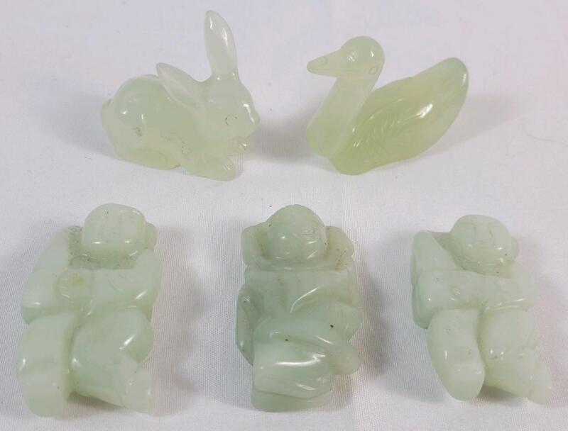 Five (5) Vintage Jade Hand-Carved Figures . Measures 1.5" to 2 &frac14;" .