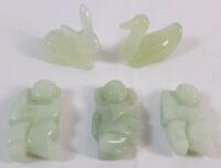 Five (5) Vintage Jade Hand-Carved Figures . Measures 1.5" to 2 &frac14;" .