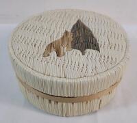 Hand-Made Bark Quill Box . Measures 2 ⁵/&sup1;⁶" tall & 5 ⁵/&sup1;⁶" diameter (see photos) .