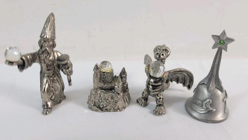 Mini Pewter Fantasy Figures & Bell . Measures 1 &frac14;" to 2 &frac14;" tall