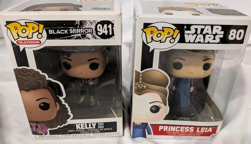 2 New Funko Pops "Kelly Black Mirror #941" & "Princess Leia Star Wars #80"