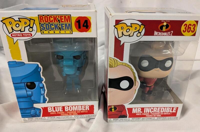 2 New Funko Pops. "Blue Bomber Rock'em Sock'em Robots #14" & "Incredibles 2 Mr. Incredible #363"