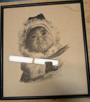 Vintage Framed Print by Gabriel Gely 1964 "Baker Lake # 10 Kayaitok" 17" by 19.75"