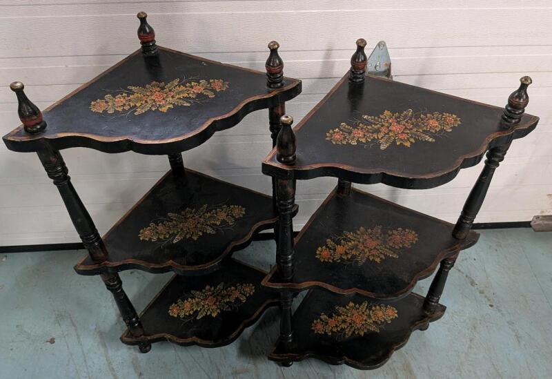 2 Vintage Corner Table. 34" and 33" tall.