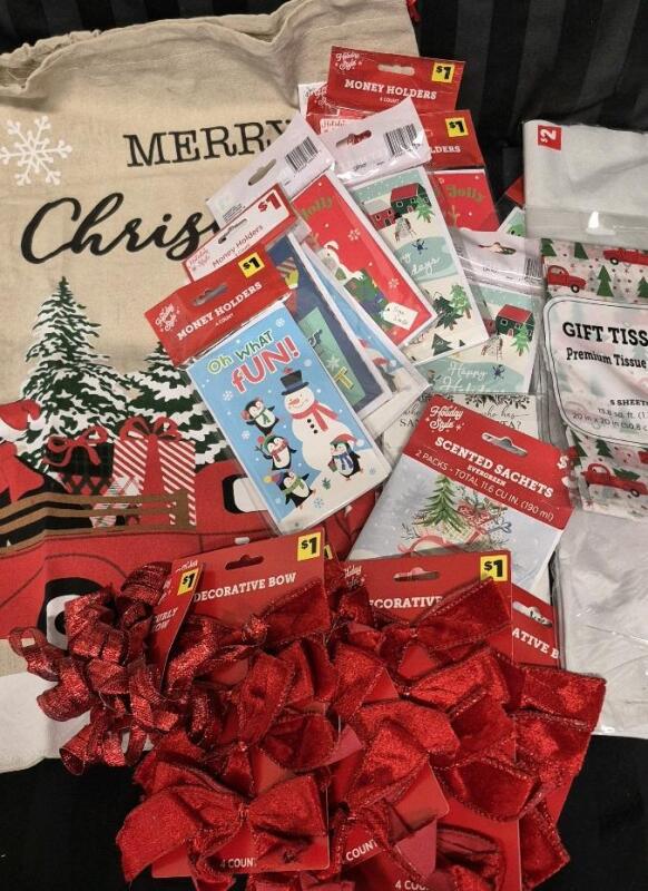 New Christmas Money Holders, Tissue, Decorative Bows & Big Present Sack