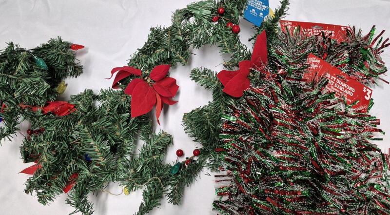 New Christmas Garland 6ft Light-up Multi Colour Light Garland & 2x 18ft Diamond Cut Garlands