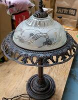 Vintage Two Bulb Lamp with Glass Shade. 20" Tall