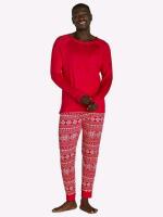 New sz Large Men's Jaclyn Red Fair Isle Holiday 2-Piece Pajama Set