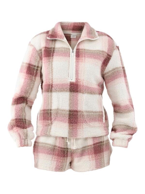 New sz XXSmall Women's No Boundaries Half Zip Pullover and Shorts Plush Set 2-Piece