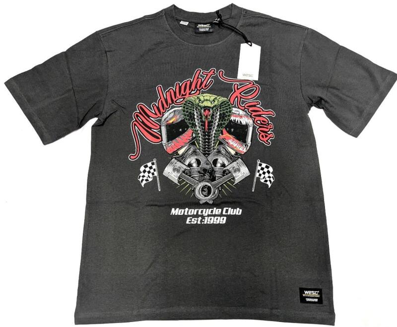 New Size XXL Unisex WeSC Mason Super Soft MIDNIGHT RIDER Graphic Tee, Oversized Fit, Crewneck, Washed Black, Retails Over $50