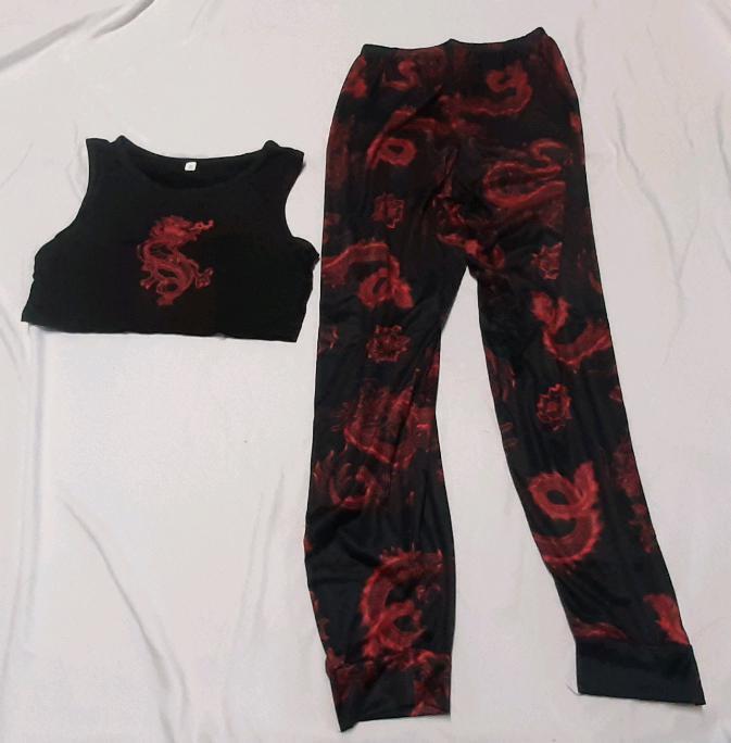 New Pair of Women's Sz. Small Dragon Graphic Sweat Pants & Muscle Shirt