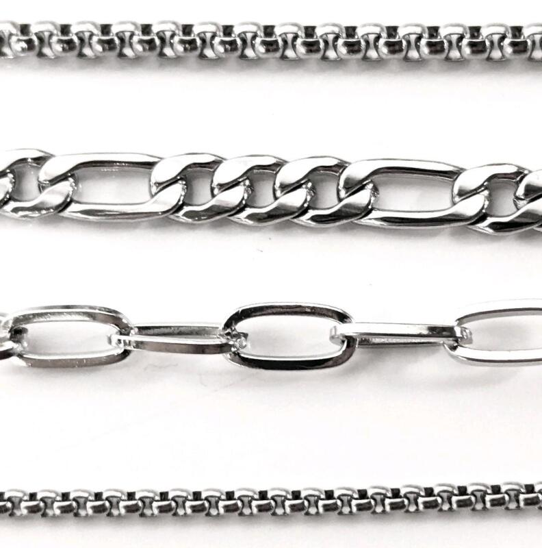 3 New Necklace Chains & 1 Cuban Link Bracelet, 7.75" - 24" Long