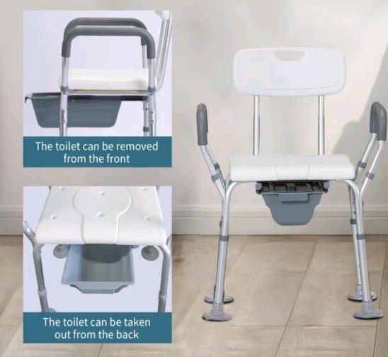 New Eosprim Bath Shower Chair with Handles + Raised Toilet Seat Raiser for Seniors + Bedside Commode Chair