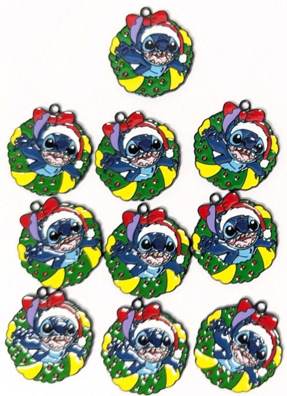 10 New Enamel Christmas STITCH Pendants / Tags / Charms, 1" Diameter Each