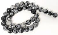 36 New Polished Snowflake Obsidian Beads, Approx 0.4" Across