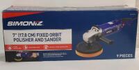 New - SIMONIZ Brushed Corded Hook & Loop Right Angle Fixed Orbit Adjustable Grip Polisher & Sander . Retail $145 . Missing One (1) Sander Disc