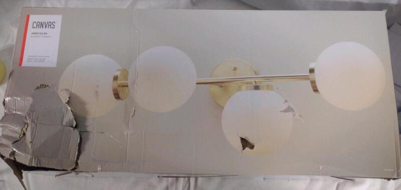 As New in Box Canvas Abbeyglen 4-Light Vanity Fixture, Frosted Opal Glass, Retail's for $149.99