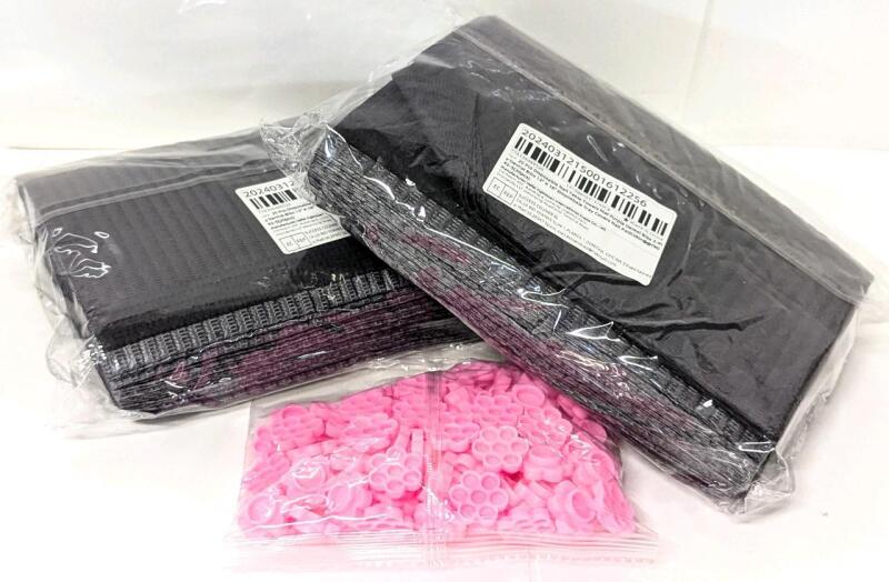40 New Disposable 3-Ply Nail Mat Towels / Dental Bibs & 50 2-in-1 Flower Shaped Eyelash Glue Cups 0.5" Diameter Each