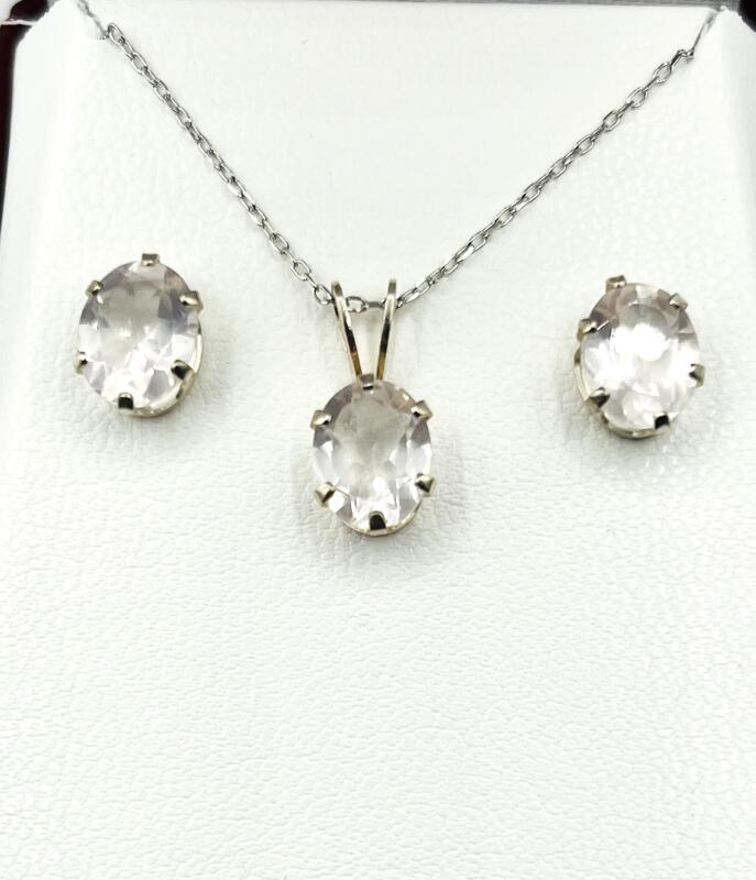 Sterling Silver Natural Rose Quartz (5.11ct) Earrings and Pendant with Sterling Silver Chain, Retail $400.00.