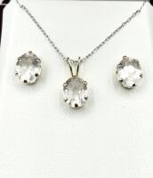 Sterling Silver Natural Rose Quartz (5.11ct) Earrings and Pendant with Sterling Silver Chain, Retail $400.00.