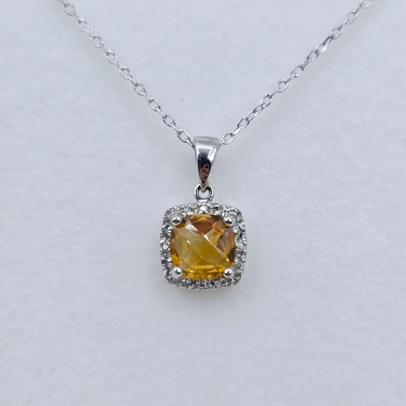 Sterling Silver Natural Citrine and Diamond with Sterling Silver Chain, comes with appraisal $630.00. Citrine is the birthstone for November.