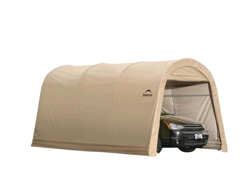 As New ShelterLogic Heavy Duty Round Style Auto Shelter with Metal Frame, 10' x 15' x 8'. Retails for $530