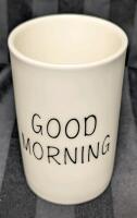 New: Good Morning Ceramic Toothbrush Holder - 11cm Tall x 7cm Diameter