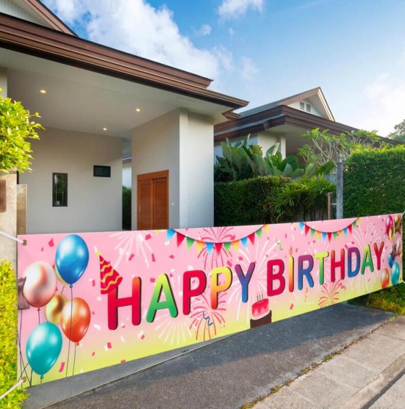 New: Video Happy Birthday Yard Banner Pink - 118 in x 19.7 in