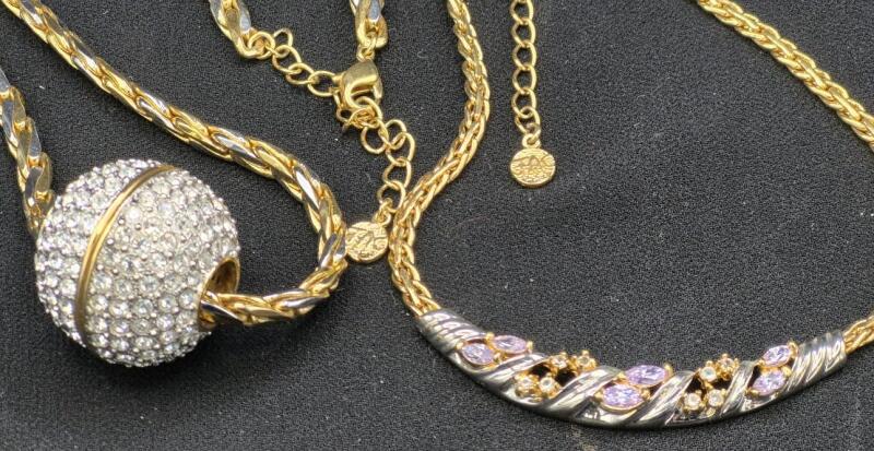 2 Vintage Necklaces Signed with Purple/blue and Clear Stones