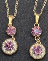 2 Vintage Necklaces Stamped 1/20 10K G.F. 17" Long with Purple and Clear Stones