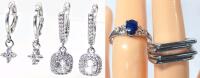 New Sterling Silver Stamped 925 Open-Back Ring, Expansion Ring With Possible Lapis Stone & 2 Pairs Dangly Hoop Earrings