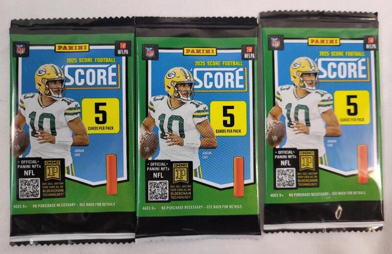 2025 Panini Score NFL Football Trading Card Sealed Wax Packs . Three (3) Wax Packs